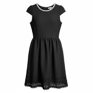 Monteau Girl Black Dress with Pearl Neckline Girls Size 10